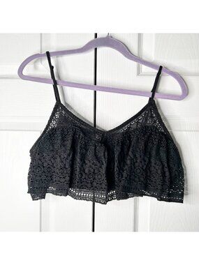 Free People Black Lace Flounce Adjustable Bra Crop Top Women's Size Large L